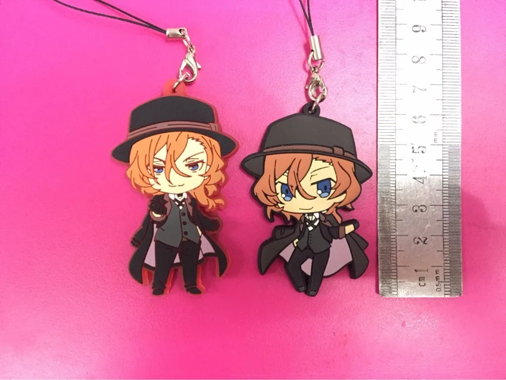 

2 pcs/lot Anime Bungou Stray Dogs PVC Figure Keychain keyring phone strap Pendants Toy gifts