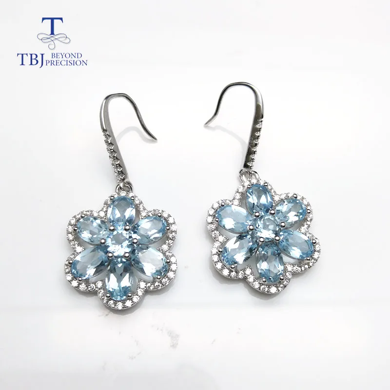 

TBJ,8ct Genuine Natural topaz 925 Sterling Silver Drop Earrings fine Wedding Jewelry Long Dangle Earrings for Women with box
