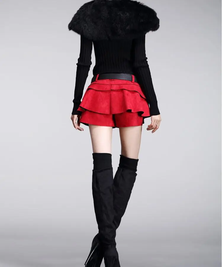 Новая Европейская мода стиль Midiskirt женская с коротким рукавом юбка шорты юбка Замшевые женские пуговицы плиссированные шорты D039