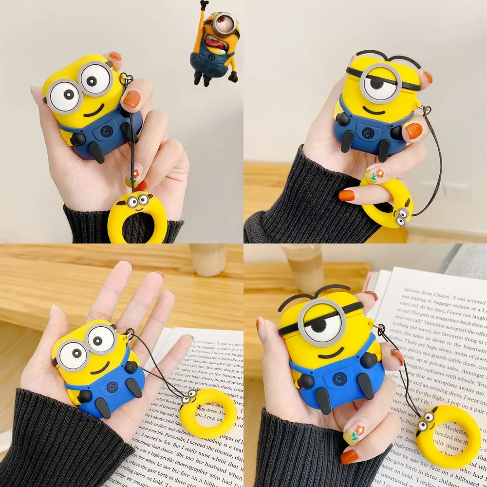 Палец кольцо ремешок беспроводные наушники защитный чехол 3D Миньоны Силиконовые
