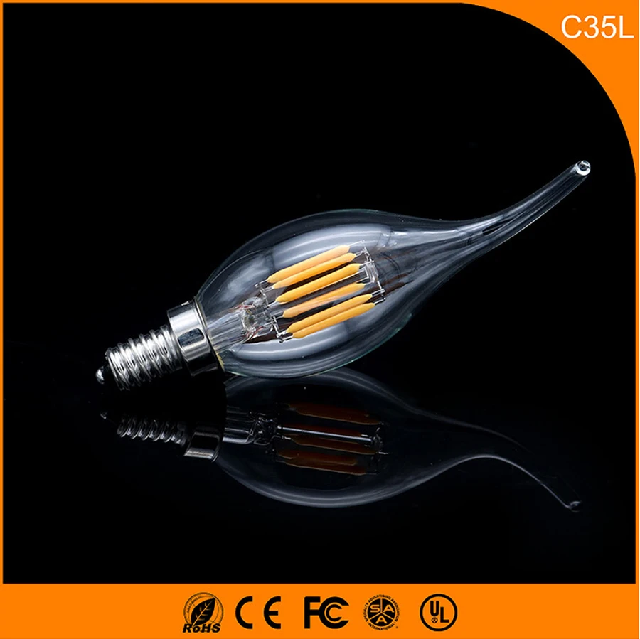 

50PCS 3W E12 E14 LED Bulbs ,C35L LED Filament Candle Bulbs 360 Degree Light Lamp Vintage pendant lamps AC220V