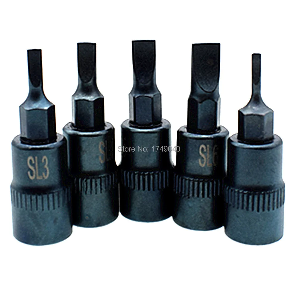 

5pc Slotted Bit Socket Set SL2 SL3 SL4 SL5 SL6 Slotted Screwdriver Bit 1/4" Square Drive Sockets Adapter Slotted Key Socket Bits