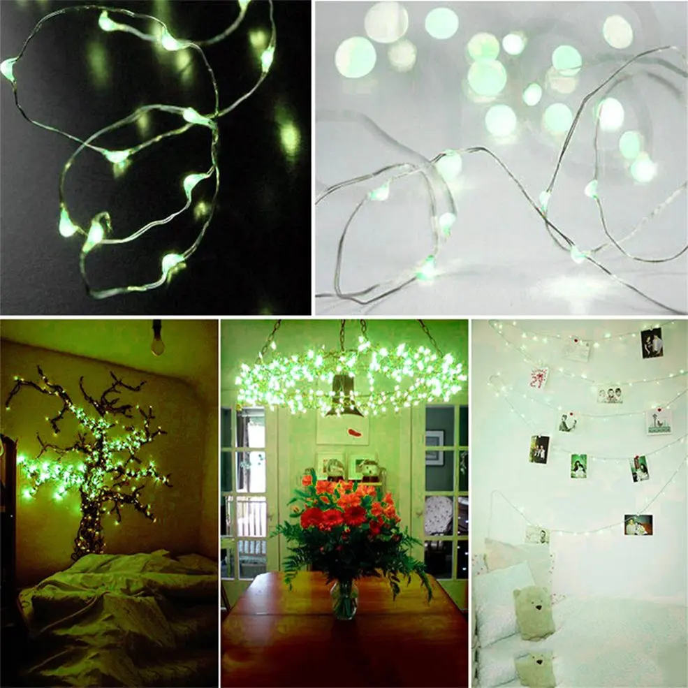 

5PCS Green LED Light 10M 100LED 3AA Battery Silver Wire String Light With 8 Function Remote Control