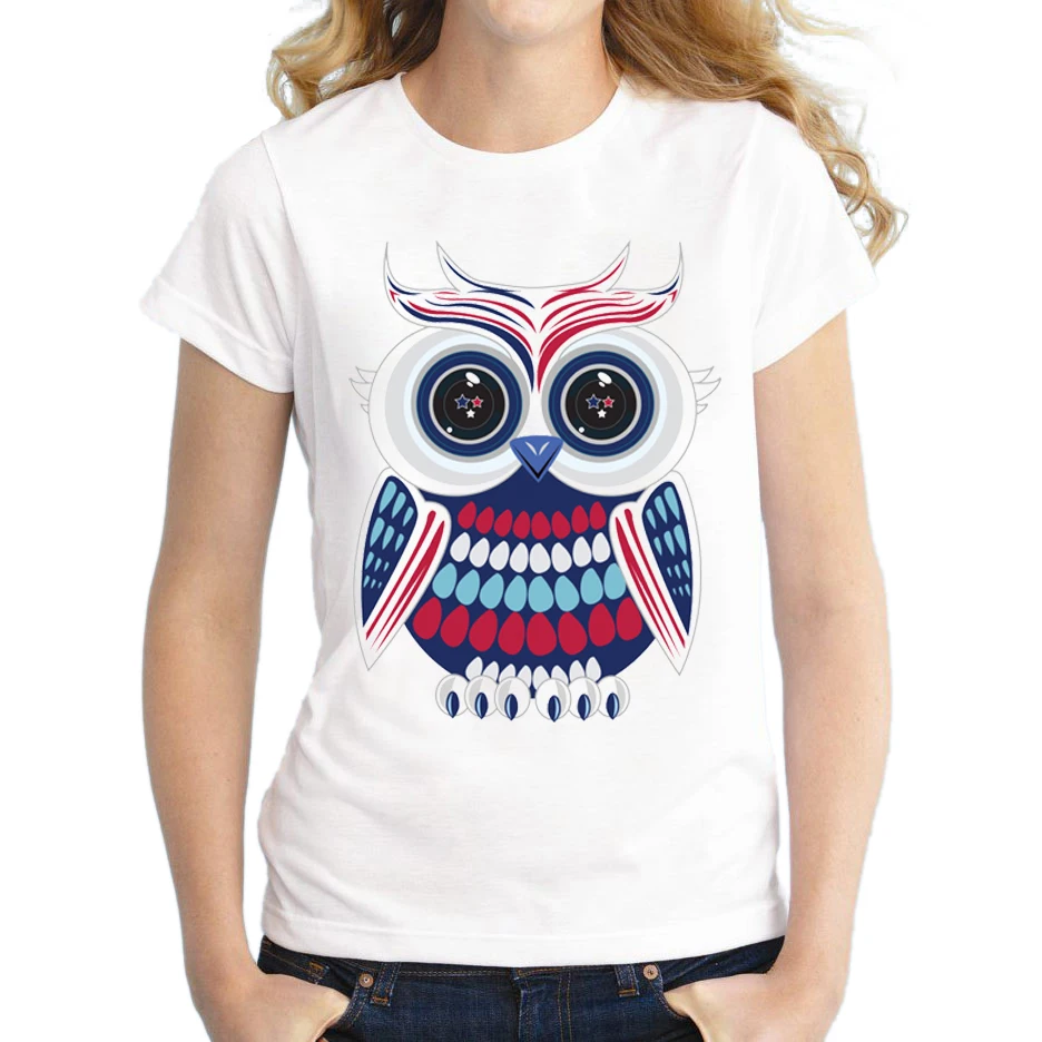 

Wholesale Summer Patriotic Owl Shirts Colorful Owl Printed T Shirt Women O-neck T-shirt Casual Top Tees Camisa Short Sleeve