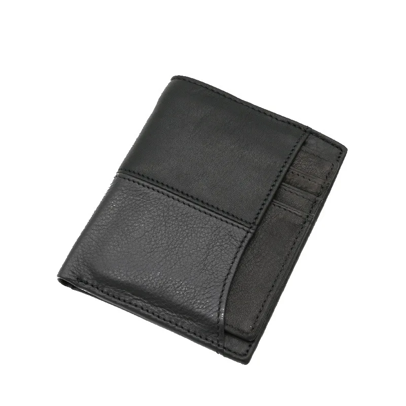 

Men's wallet, men's short, leisure, vertical, Korean version, genuine leather wallet, Student Wallet, black 831