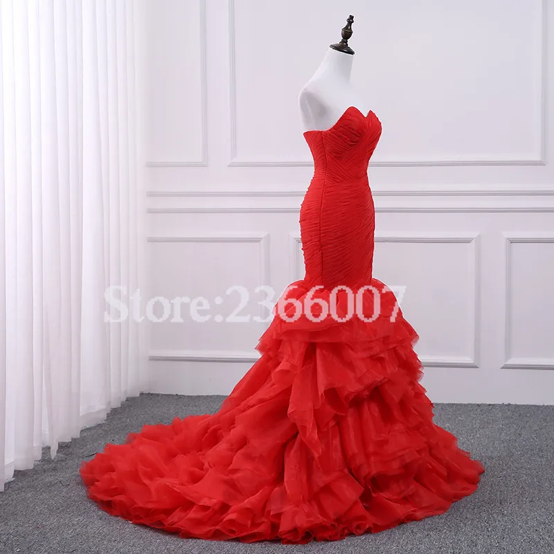 Vestido De Noiva/Большие размеры, плиссированное длинное свадебное платье русалки с оборками, красное Милое Свадебное платье на молнии, изготовленное на заказ, es