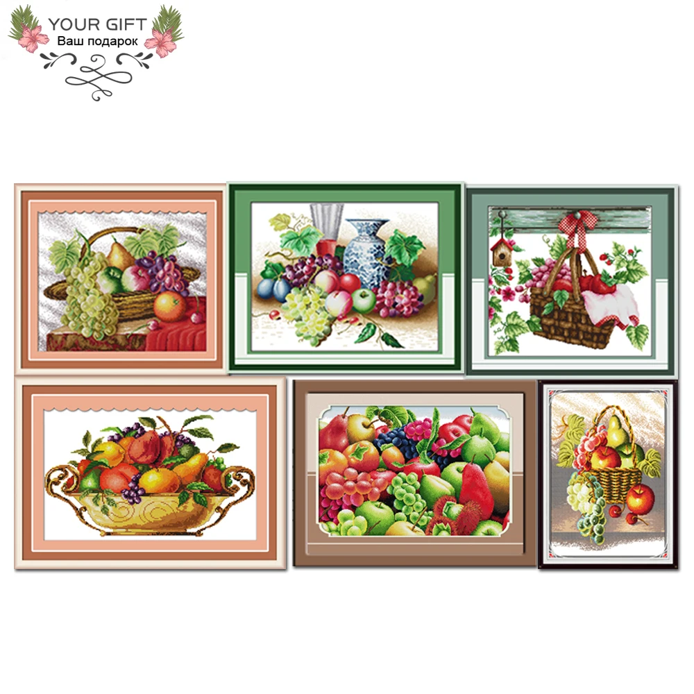 

Joy Sunday J005(1)(2)(3) J006 J007 J008 14CT 11CT Stamped and Counted Fruit Basket Kitchen Dinner Room Home Decor Cross Stitch