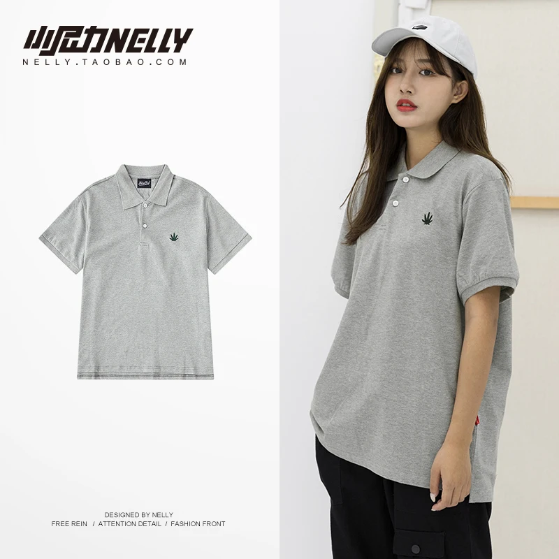 

NELLY 2019 Summer New High Quality Solid Color Polo Button Short Sleeve T-Shirt Women's Casual Sports Short Sleeve Shirt