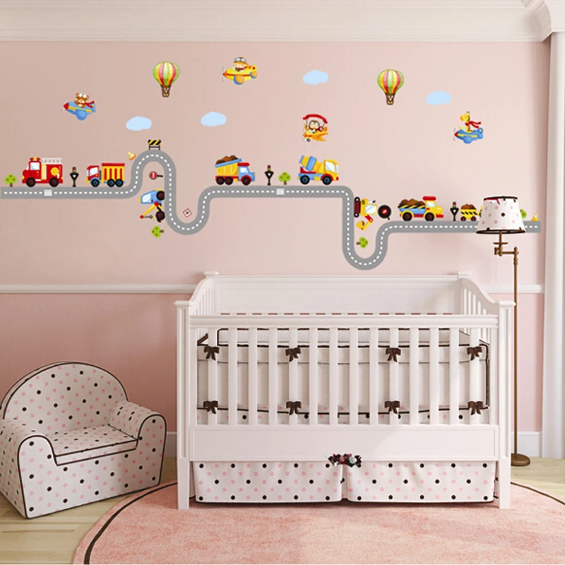 Cartoon train wall stickers for kids rooms adhesive 3d children bedroom