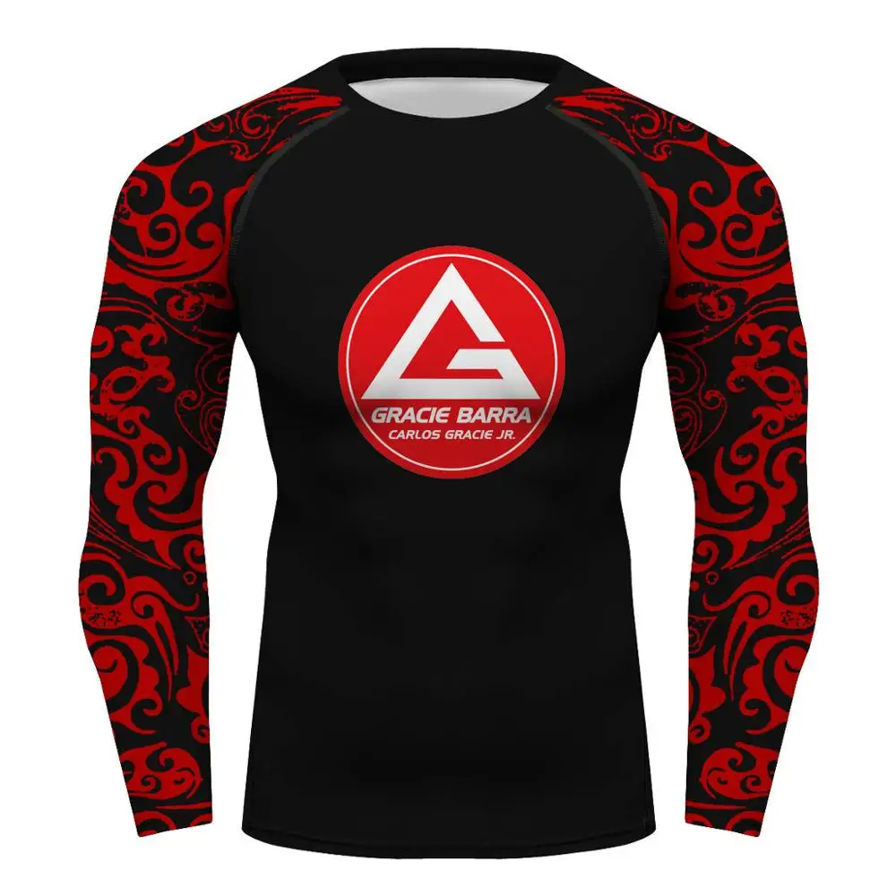 Custom Gracie Barra Carlos GR бразильский джиу джитсу компрессионная рубашка с длинным рукавом Gym gi bjj rashguard футболка GB Мужская футболка - Цвет: Черный