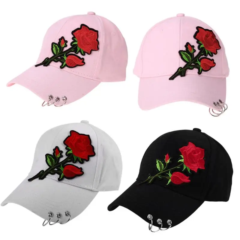 

Unisex Cotton Applique Flower Embroidery Iron Ring Snapback Women Men Caps Summer 2017 New Fashion Casual Baseball Cap Hat
