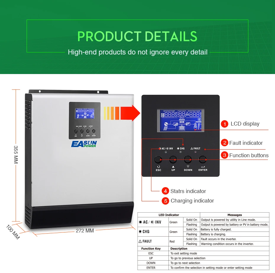 EASUN POWER 24V Solar Inverter MPPT 2Kva 1600W Off Grid Inverter 220V 25A Hybrid Inverter Pure Sine Wave Inverter 30A AC Charger_10