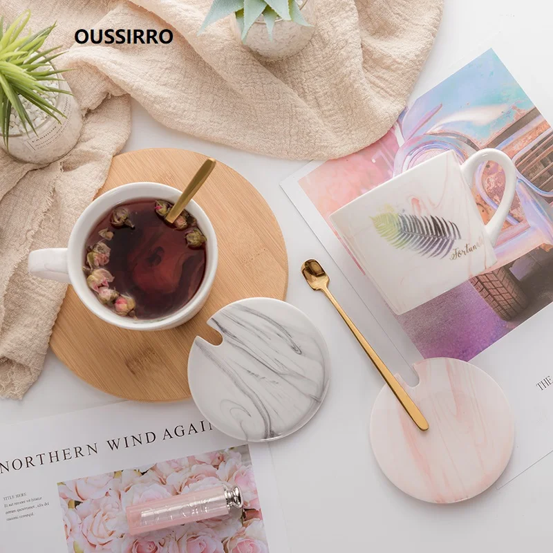

OUSSIRRO Flamingo Pattern Natural Marble Porcelain Coffee Mug Mr and Mrs Tea Milk Cup Creative Wedding Anniversary Gift