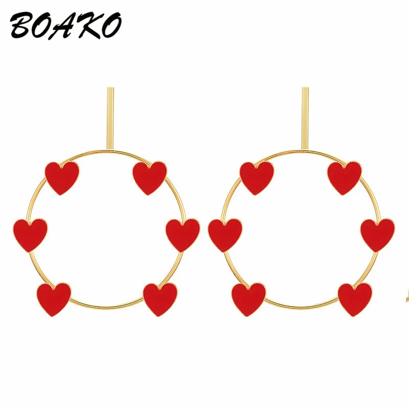 

Women Round Circle Dangle Earrings 2019 Big Statement Earrings Red Heart Decor Exaggerated Drop Earrings Bohemian Party Jewelry