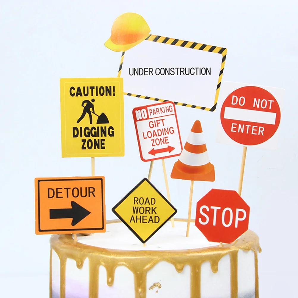 

15Pcs Signpost Cake Toppers Construction Sign Cake Decoration Inserts Cake Picks For Birthday Party-Construction Sign&Vehicles