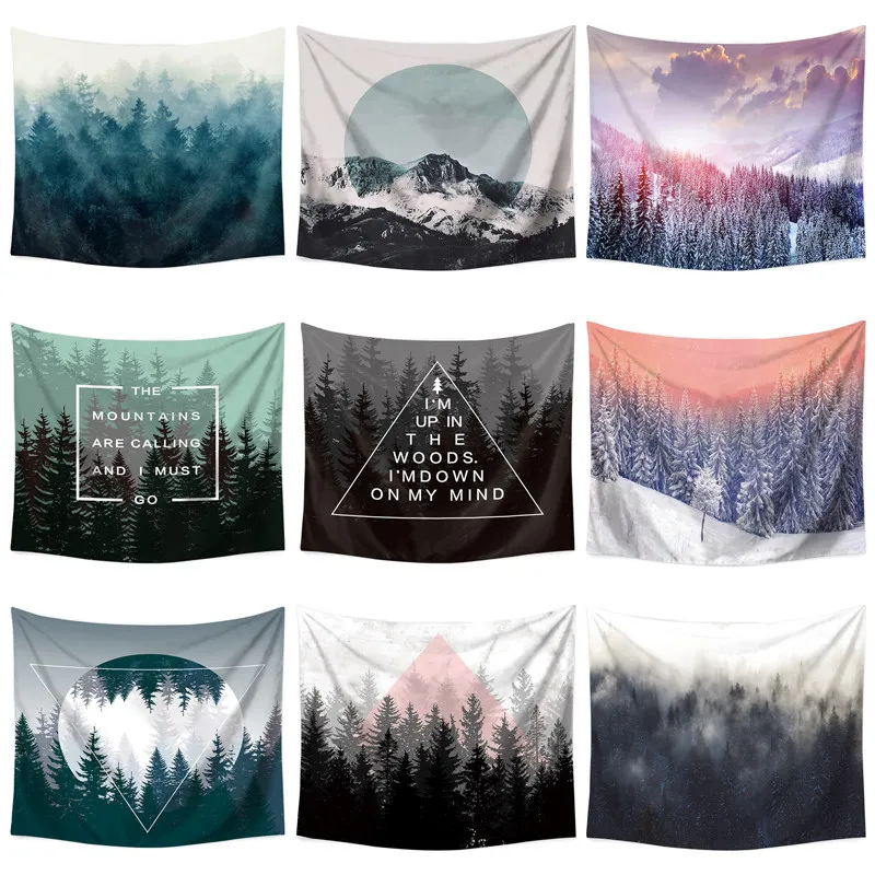 

110*130cm Snow Mountain Forest Wall Cloth Tapestry Polyester Hanging Wall Carpet Decorative Tablecloth Blanket Home Decor 60030
