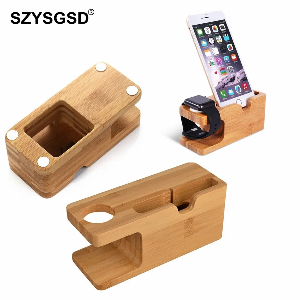 SZYSGSD Cell Phone Charger Dock with Watch Bamboo Holder