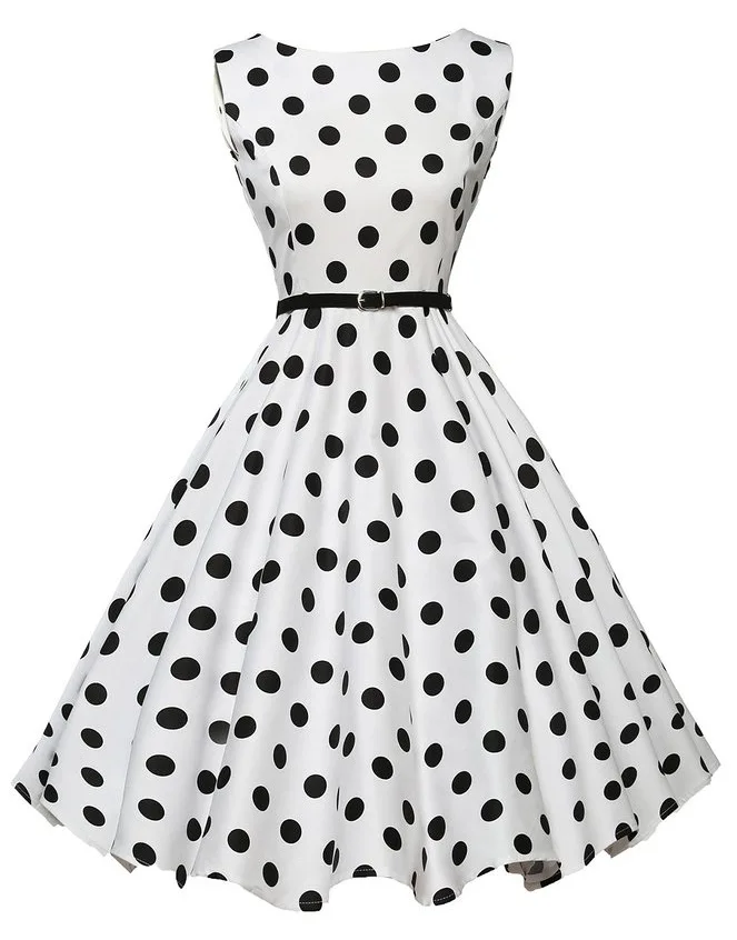 Ladies Hepburn 50s Styles Rockabilly Evening Party Polka Dot Swing Maxi Dress