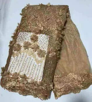 

5yards Hot Sales gold beads 3d embroidery tulle lace fabric fashion french net lace fabric for dress fhd412
