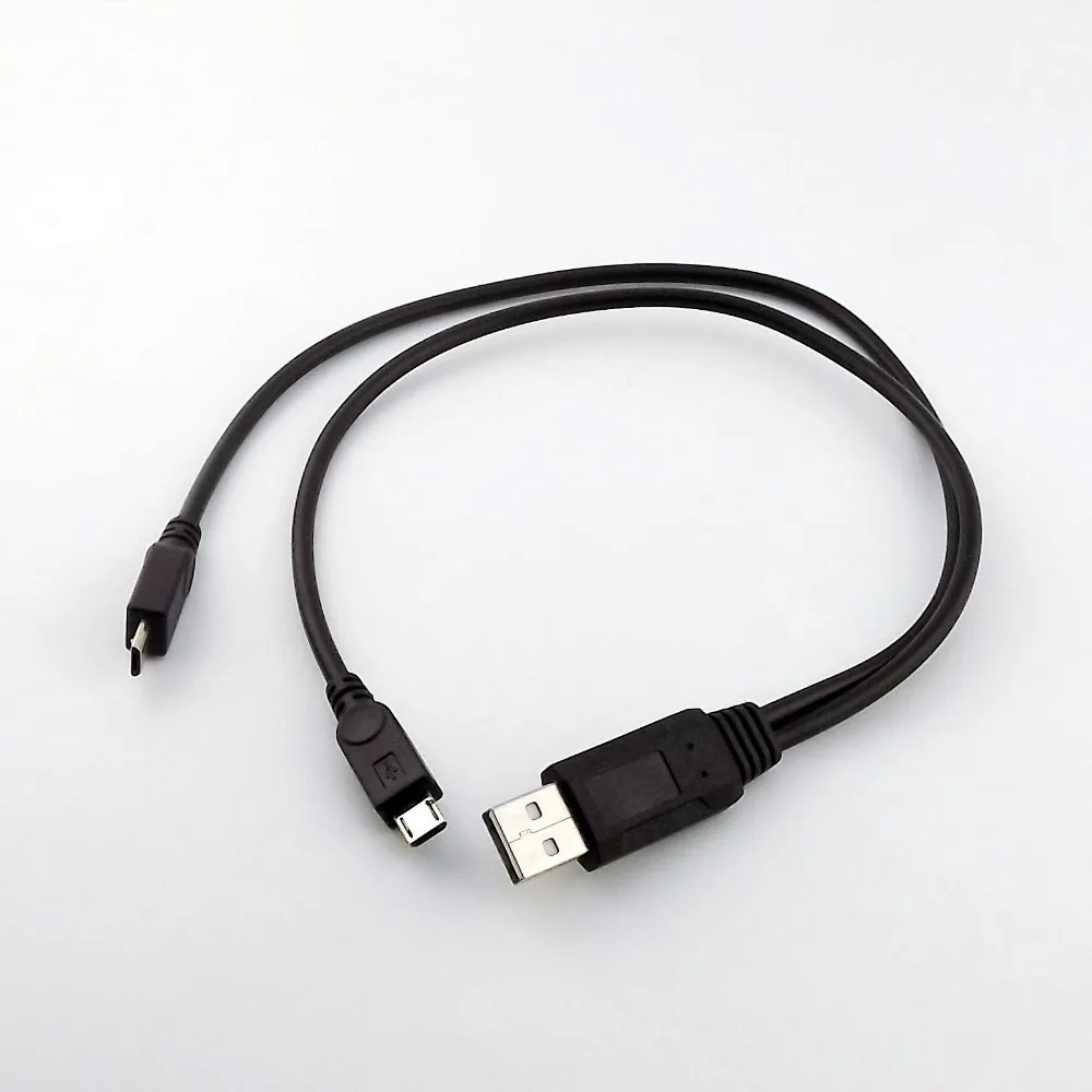 1х USB 2,0 A штекер в двойной USB Micro штекер Y разветвитель данных разъем зарядного устройства кабель-адаптер Шнур 30 см/1 фут