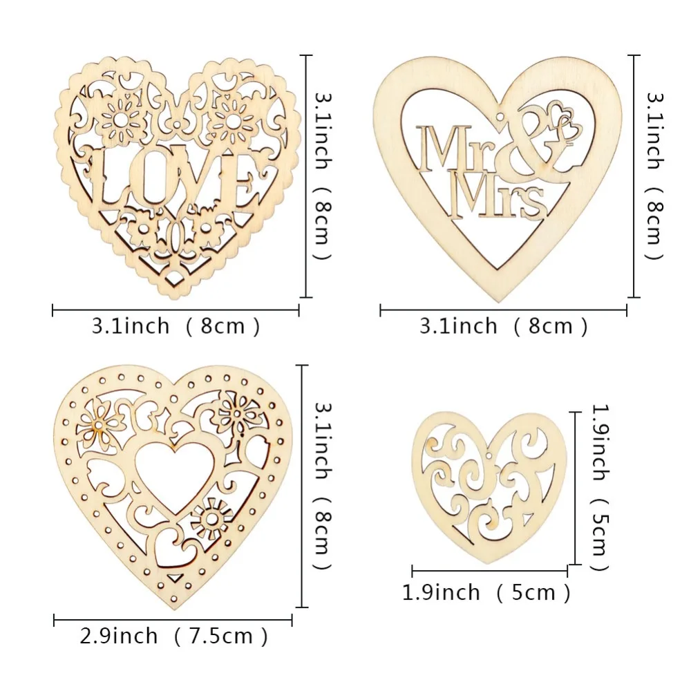 OurWarm 10Pcs Wood Weddings Embellishment Laser Cut Love Heart Hanging Ornament Mr Mrs Rustic Wedding Decoration