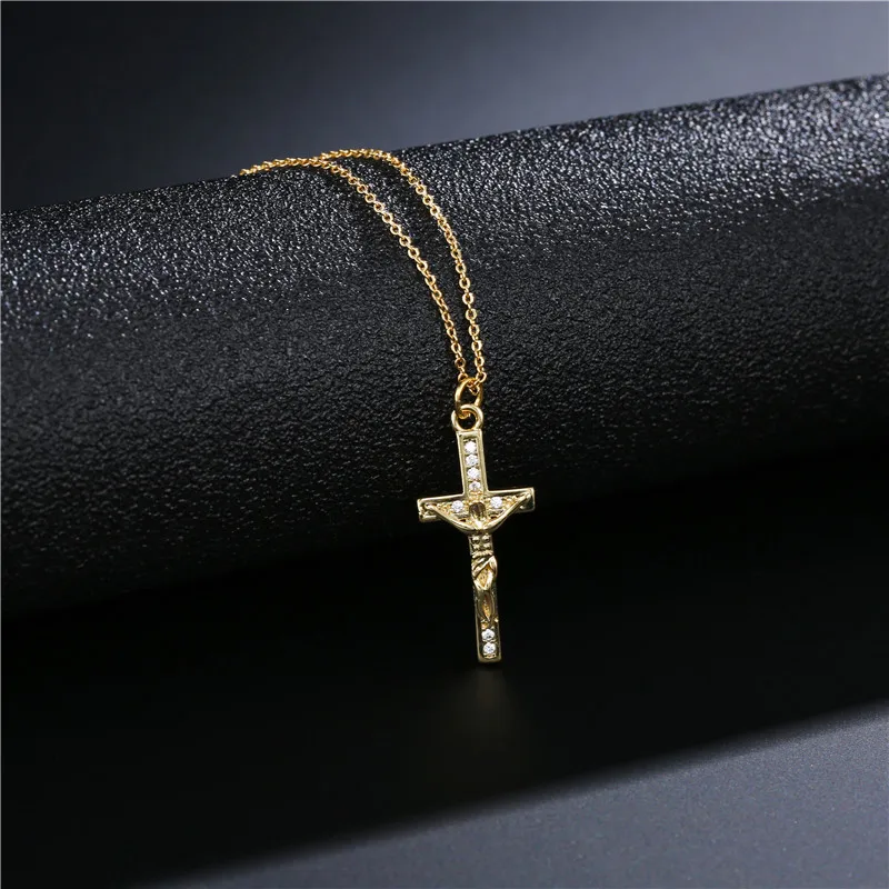 NEWBUY, классическое ожерелье с подвеской в виде Креста Иисуса для женщин и мужчин, Высококачественная Золотая цепочка, ожерелье с прозрачным кубическим цирконием, бижутерия, Прямая поставка