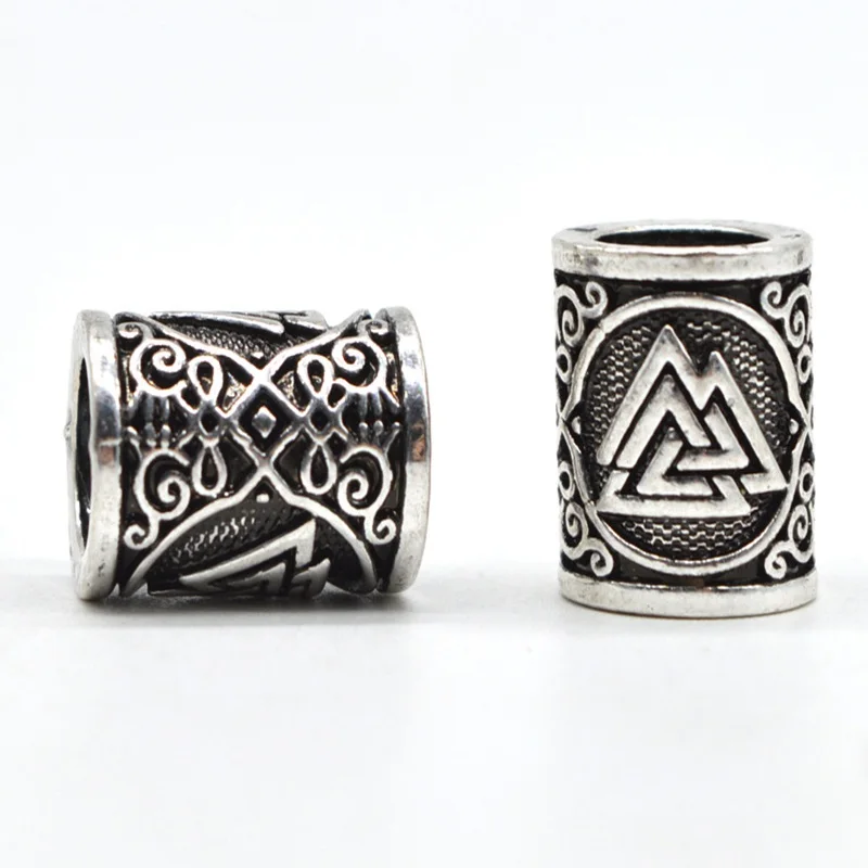1pcs Norse Viking Runes Metal Charm Beads silver Color for Bracelets Chain Pendant Necklace DIY beard or hair Hot | Украшения и