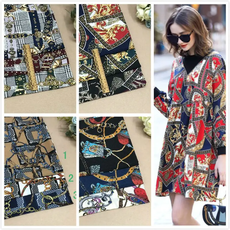

2019 early spring women's diy clothing fabric thin section of soft chain pattern printing hot sale polyester printed cloth