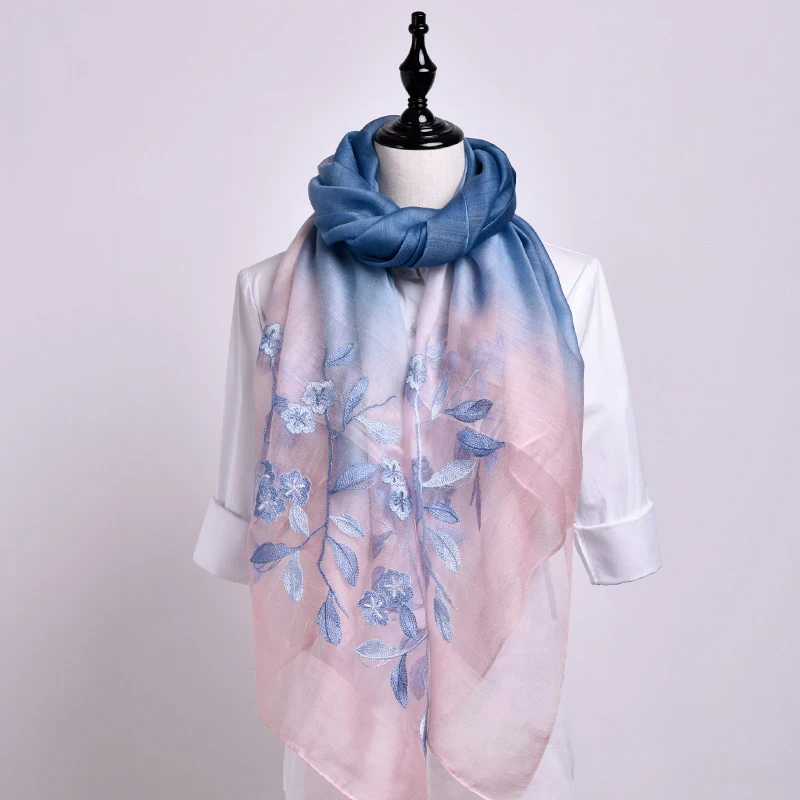 Chinese Silk Scarves Hijab Long Flower Scarf Women Silk Shawls And