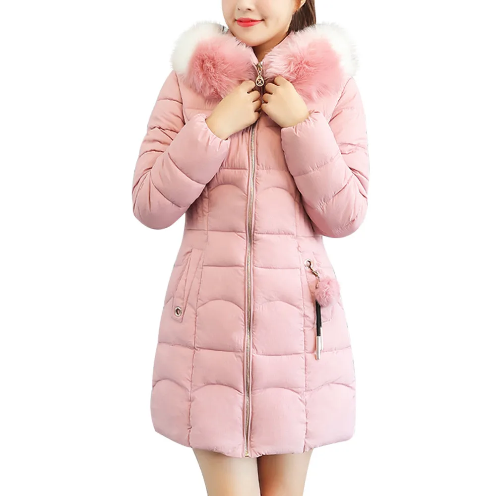 

Jacket Womens Women Hooded Solid Outwear Warm Long Fur Cotton Parka Slim Jacket Coat winter Jacket coat women abrigo mujer