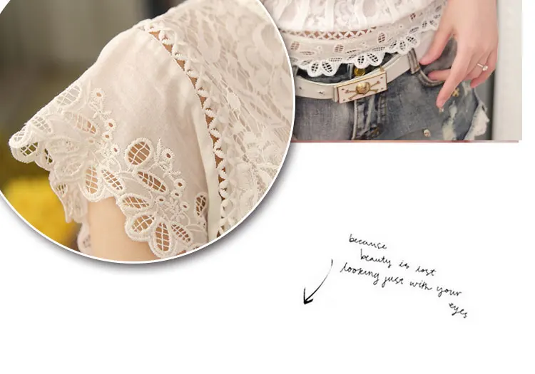 New 2016 Summer Fashion elegant solid Women Blouses Petal Sleeve Lace Chiffon O-neck Plus Size Shirt Tops 01C 35 33