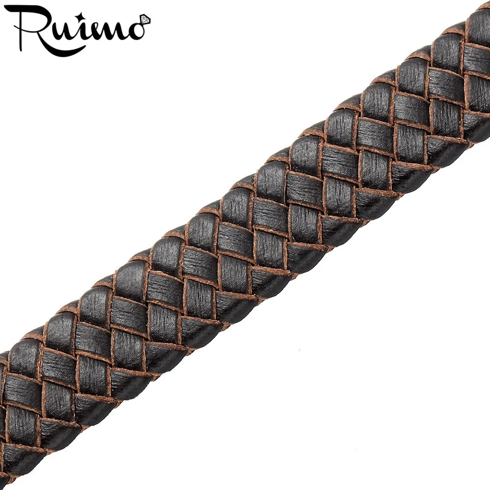 

RUIMO Braided Genuine Flat Leather Rope 10*3mm Wide Black & Brown String Cord For Bracelet Jewelry Making Craft Accessories