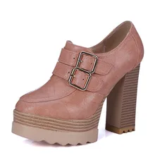 2016 New Spring And Autumn Thick High Heeled Pumps Round Toe Lacing Female Platform Shoes Casual Office Lady Shoes Square Heeled