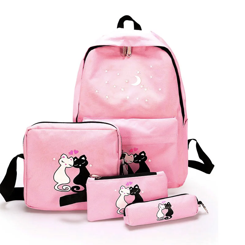 Школьный рюкзак DIOMO, набор из четырех предметов для девочек-подростков, рюкзак из парусины, женский рюкзак, женский рюкзак, модный рюкзак, Женский Повседневный Рюкзак - Цвет: Розовый