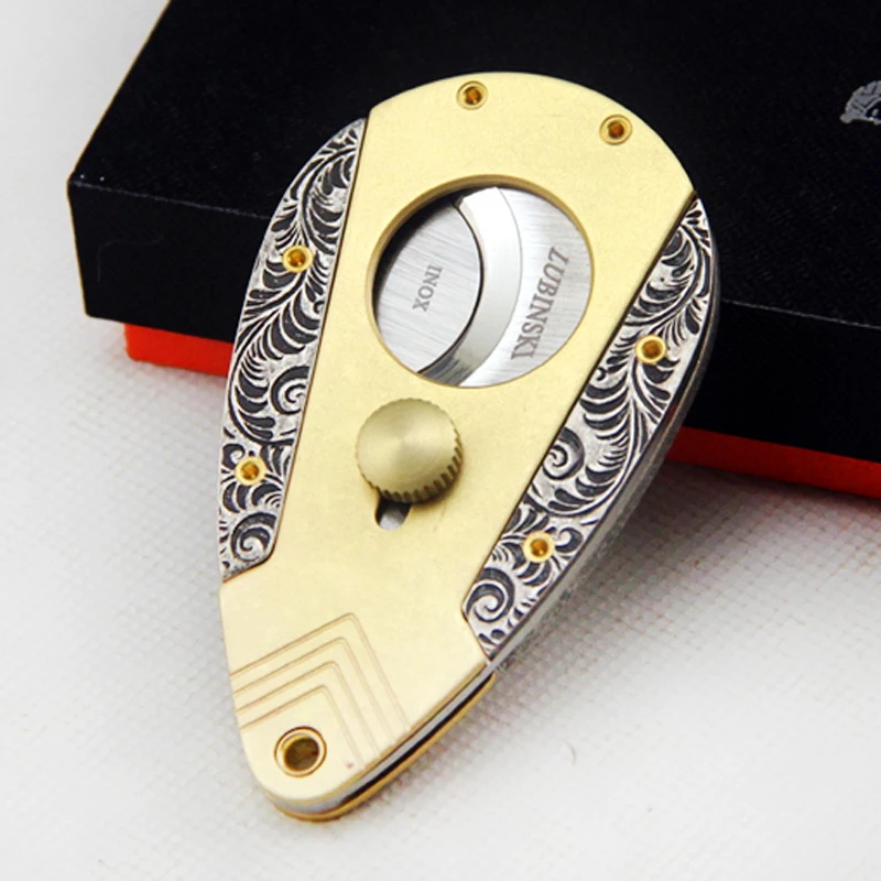 Luxury Stainless Steel Retro Style Slide Rail Sharp Golden&Silvery Cigar Knife Cigar Cutter W/ Gift Box