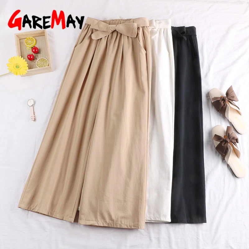 

GareMay 2019 Spring and Summer New Wide Leg Pants Women High Waist Wild Thin Loose Plus Size Korean Style Casual Nine Pants