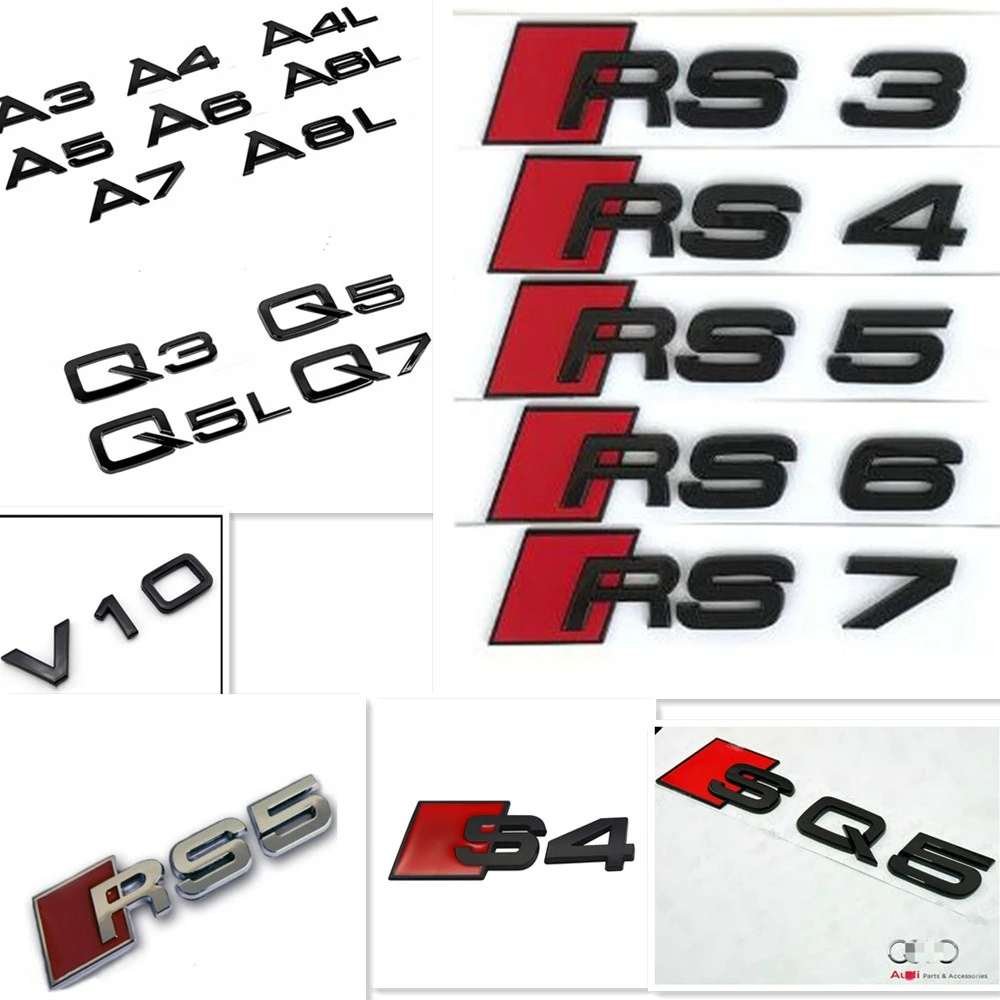 

Shiny Glossy Black Rear Trunk Lid Tailgate Car Sticker Badge Emblem for Audi A3 A4-A8 A8L S3-S5 Q5 Q7 SQ3-SQ7 RS3-RS6 R8 V10