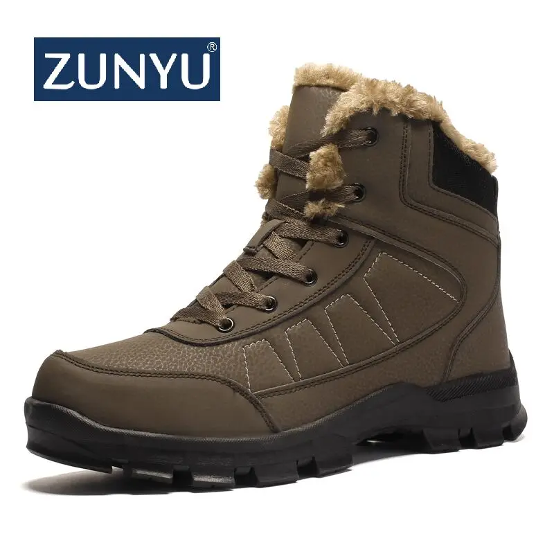 

ZUNYU Thick Plush Keep Warm Men Snow Boots Anti-Skidding Leather Shoes Men Comfy Winter Men Shoes Snow Boots Durable Outsole