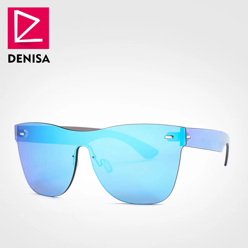 DENISA, Ретро стиль, без оправы, синие солнцезащитные очки, мужские, фирменный дизайн, цельные линзы, квадратные, солнцезащитные очки, для девушек, UV400, Oculos Gafas G8002