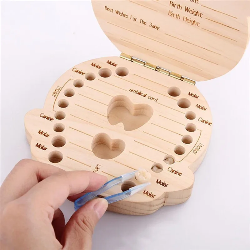 

English Baby Wood Tooth Box Organizer Milk Teeth Storage Collect Teeth UmbilicaSave Cord Lanugo Gift caja madera WJ0212