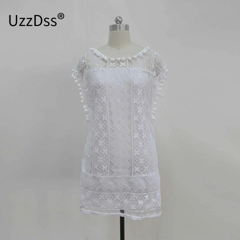 White UZZDSS летнее платье женское повседневное пляжное короткое платье с кисточками черное белое мини кружевное платье сексуальные вечерние платья Vestidos S-XXL - Цвет: White
