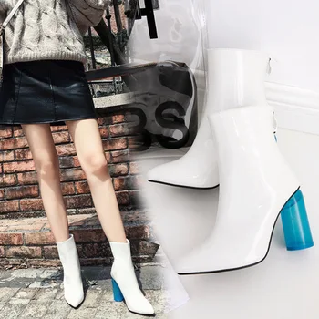 

New European American Style Women'S Shoes Round High-Heeled Women'S Boots Fashion Thick With Crystal Novelty Boots Women'S Shoes