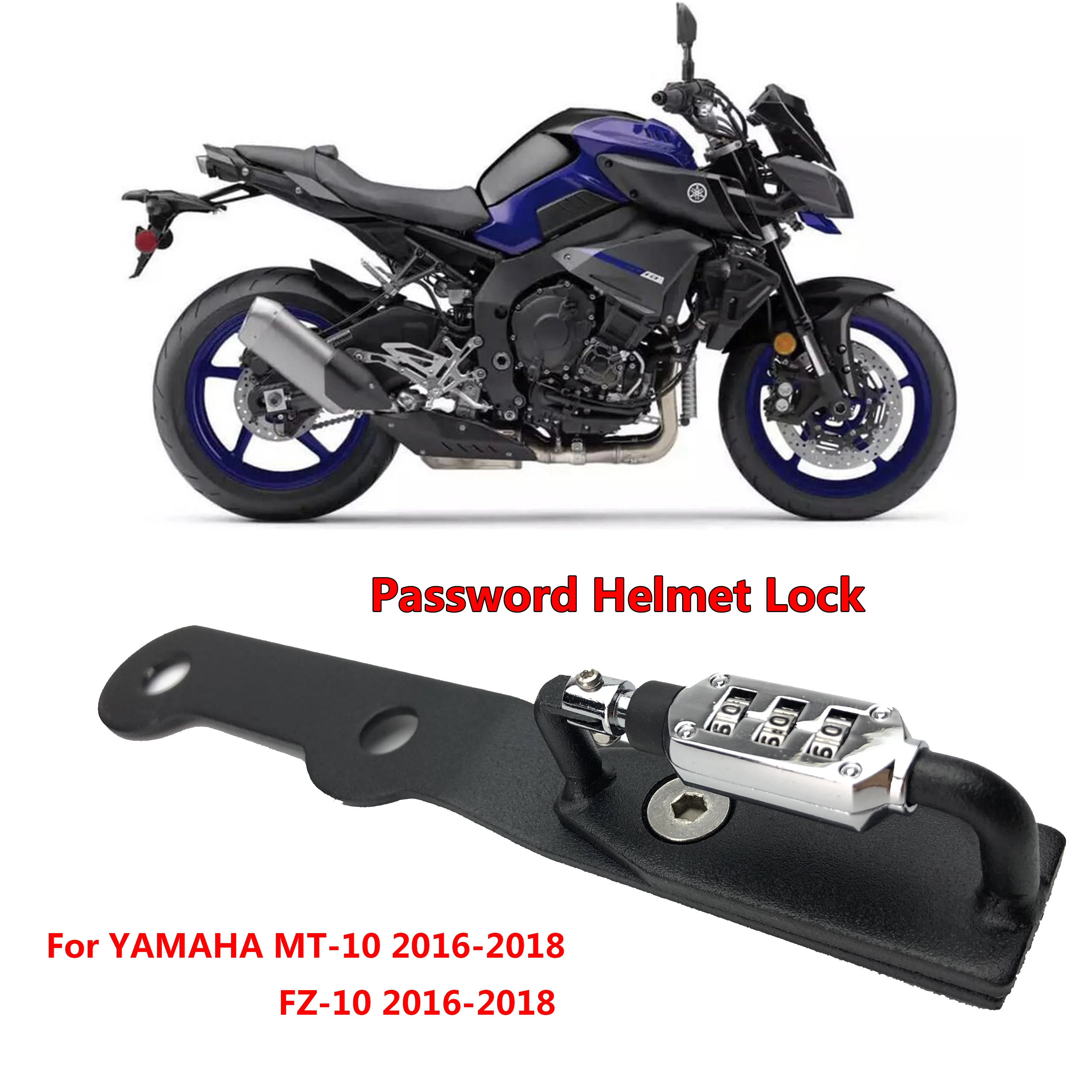 

Motorcycle Helmet Password Lock Mount Hook Black Side Anti-theft Security Fits For Yamaha MT-10 MT10, FZ-10 FZ10 2016 2017 2018