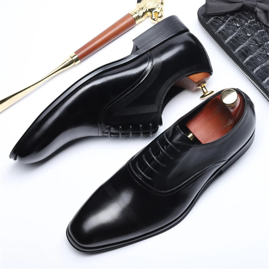 

Men genuine leather shoes business dress banquet suit casual shoes men brand Bullock leather wedding mens shoes black brown 2019