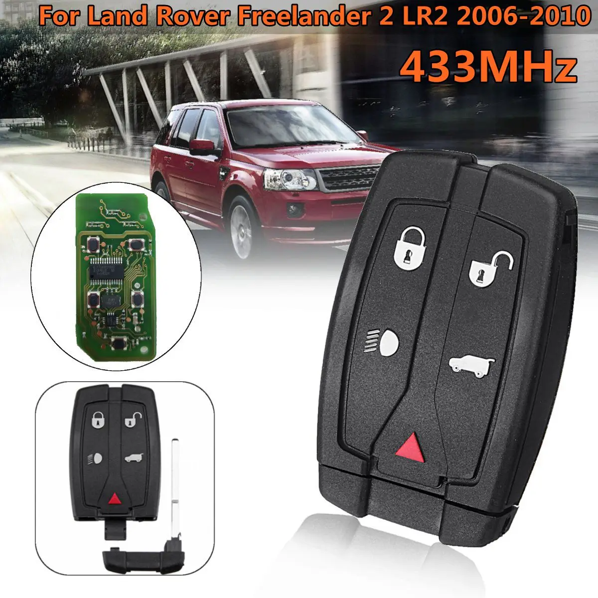 

LR013005 433MHz 5 Buttons Car Remote Smart Key Blade Fob Case Shell For Land Rover Freelander 2 LR2 2006 2007 2008 2009 2010