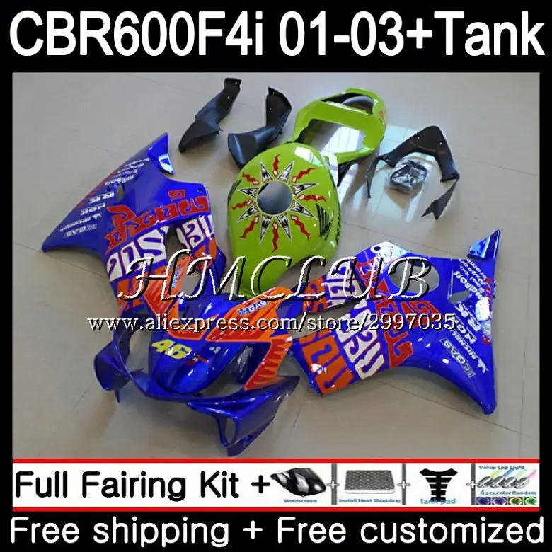 + Бак для HONDA CBR 600 F4i CBR600FS CBR600F4i 2001 2002 2003 77HC. 20 600F4i FS Repsol blue CBR600 01 02 03 обтекатель |