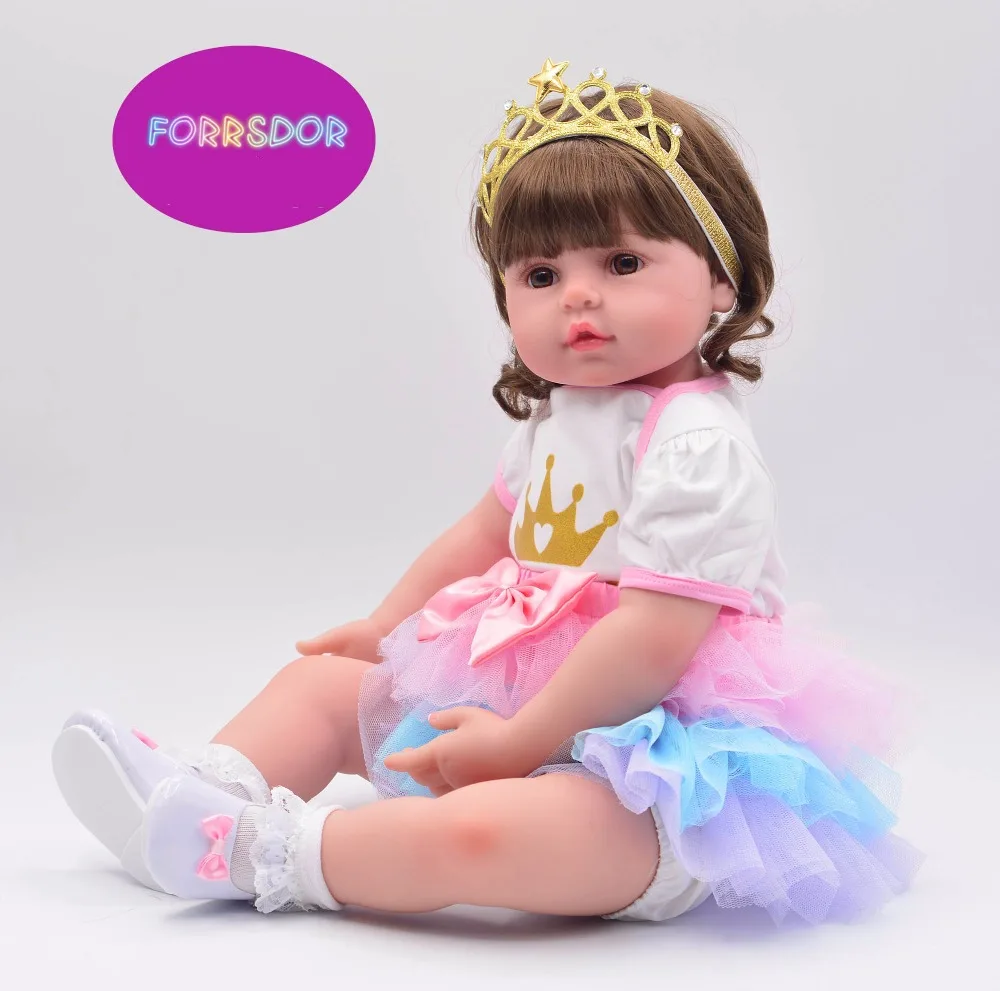 

Forrsdor Popular 60cm soft cloth body lifelike toddler girl with Golden crown best kids playmate silicone reborn baby doll