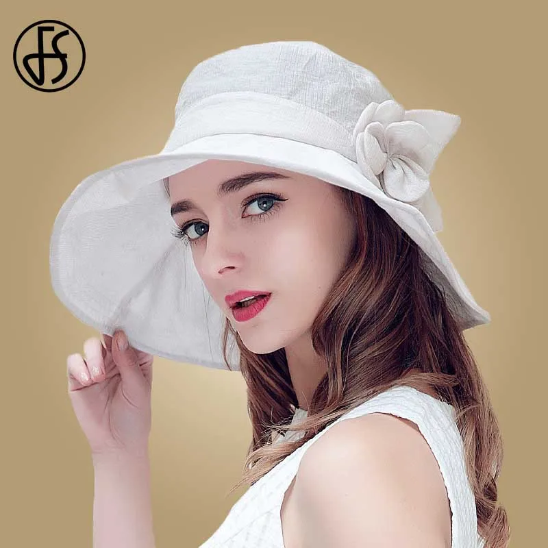 FS طوي قبعة صيفية للنساء الأبيض أنيقة كبيرة واسعة بريم مرن زهرة دلو الشاطئ القبعات الأشعة فوق البنفسجية قبعات لا تغطي الرأس بالكامل قبعة واقي... FS طوي قبعة صيفية للنساء الأبيض أنيقة كبيرة واسعة بريم مرن زهرة دلو الشاطئ القبعات الأشعة فوق البنفسجية قبعات لا تغطي الرأس بالكامل قبعة واقي...