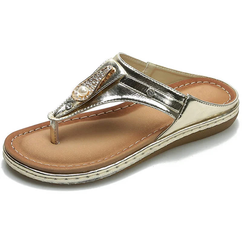 SAILING LU New Summer Beach Flip Flops Women Slippers Platform Slip On Creepers Faux Rhinestone Gold Solid Flat Shoes XWT1630 |