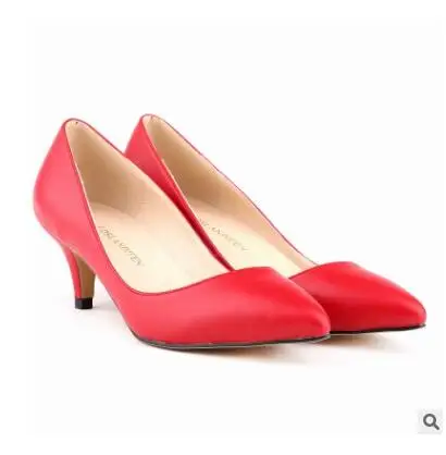 Spring Women Leather Sexy Pointed Toe Daily High Heel Shoes Plus Size 34-42 Ladies Candy Color Fashion Office Pumps QKP0258B - Цвет: red